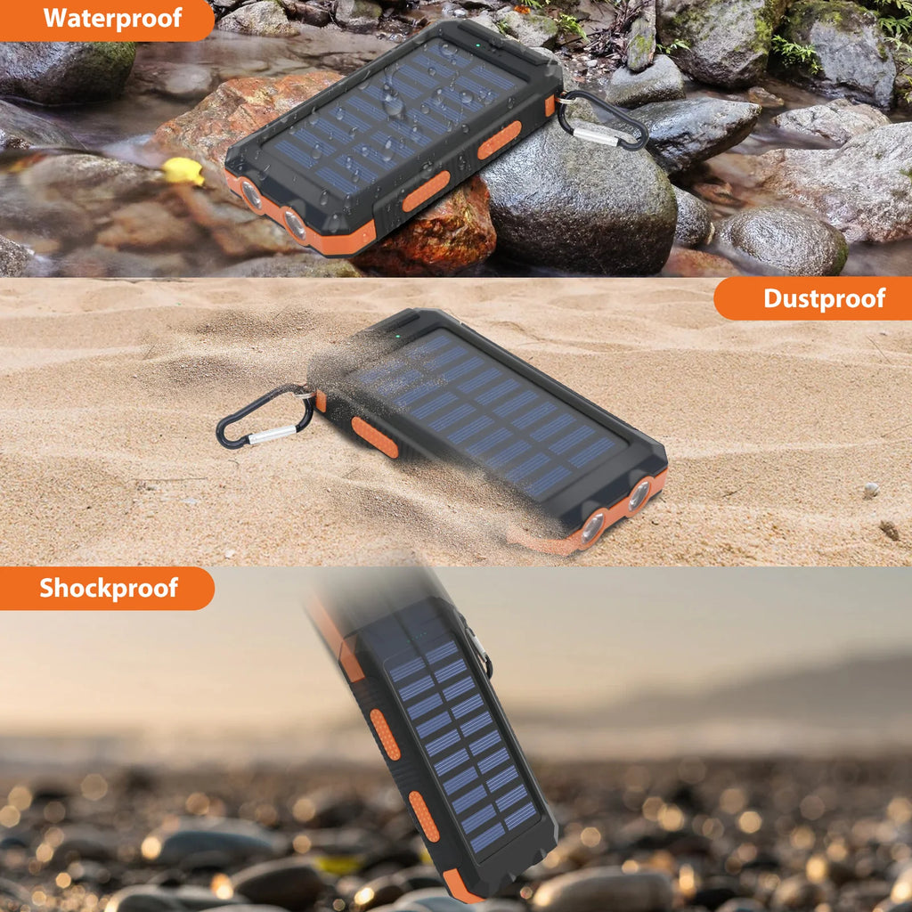 20000mAh Solar Power BanK Dual 5V USB Ports 2 LED Light Flashlight For Cell IPhone