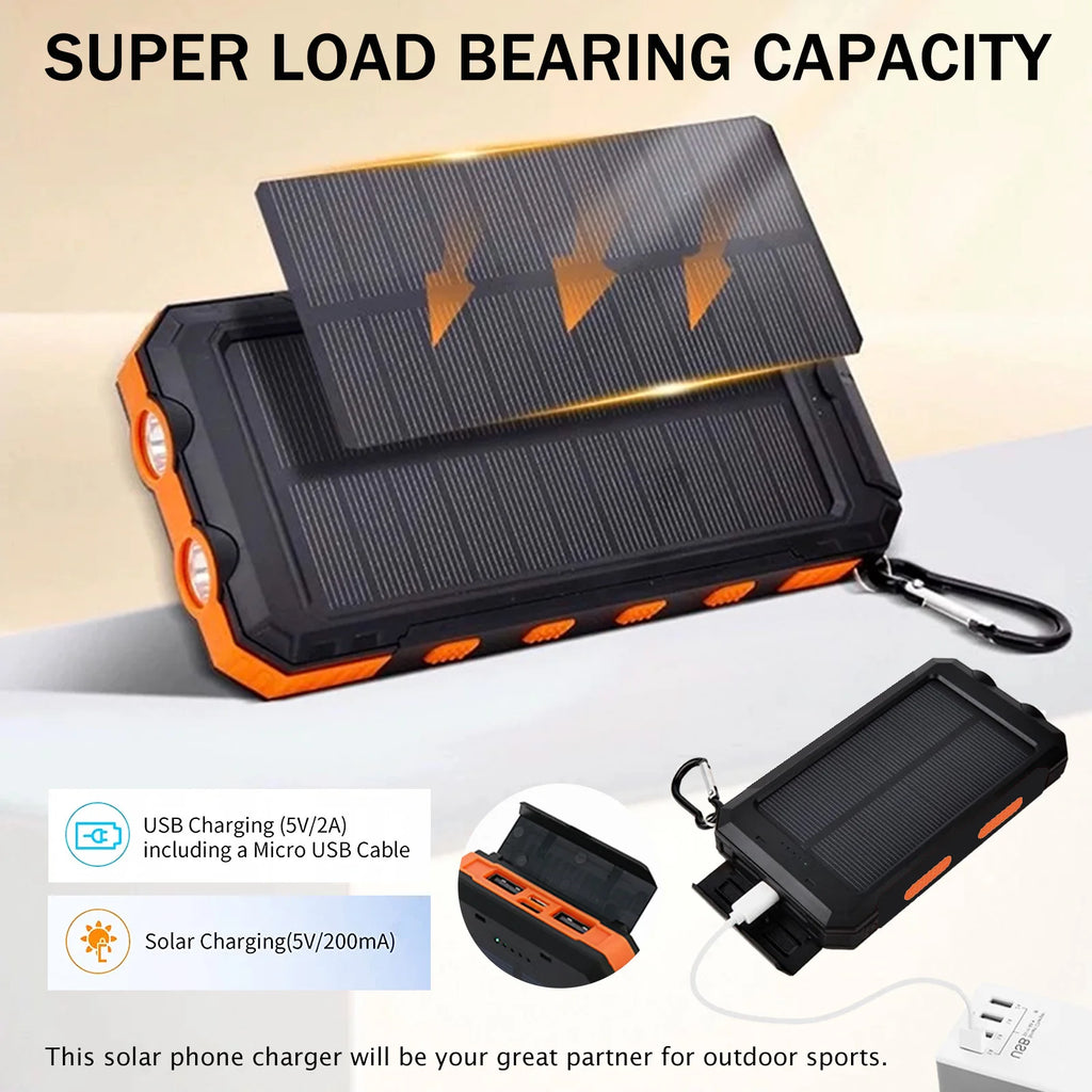 20000mAh Solar Power BanK Dual 5V USB Ports 2 LED Light Flashlight For Cell IPhone