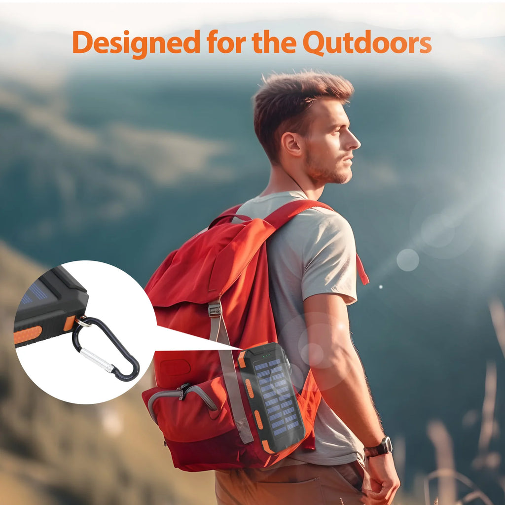 20000mAh Solar Power BanK Dual 5V USB Ports 2 LED Light Flashlight For Cell IPhone