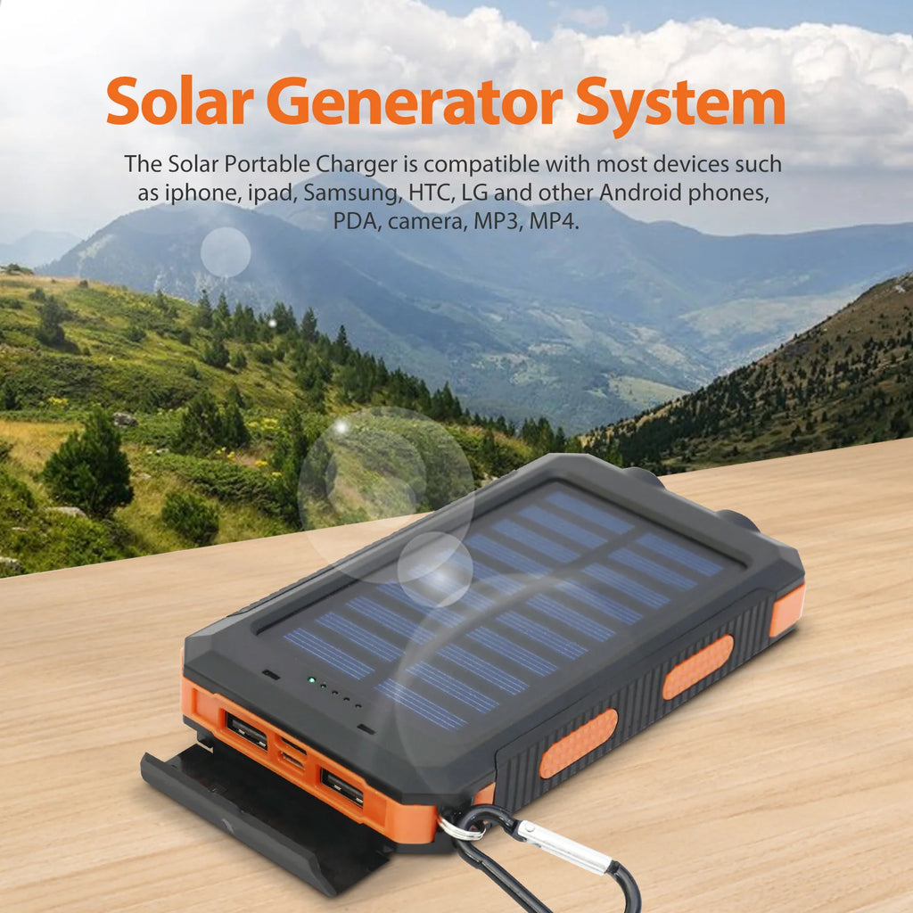 20000mAh Solar Power BanK Dual 5V USB Ports 2 LED Light Flashlight For Cell IPhone