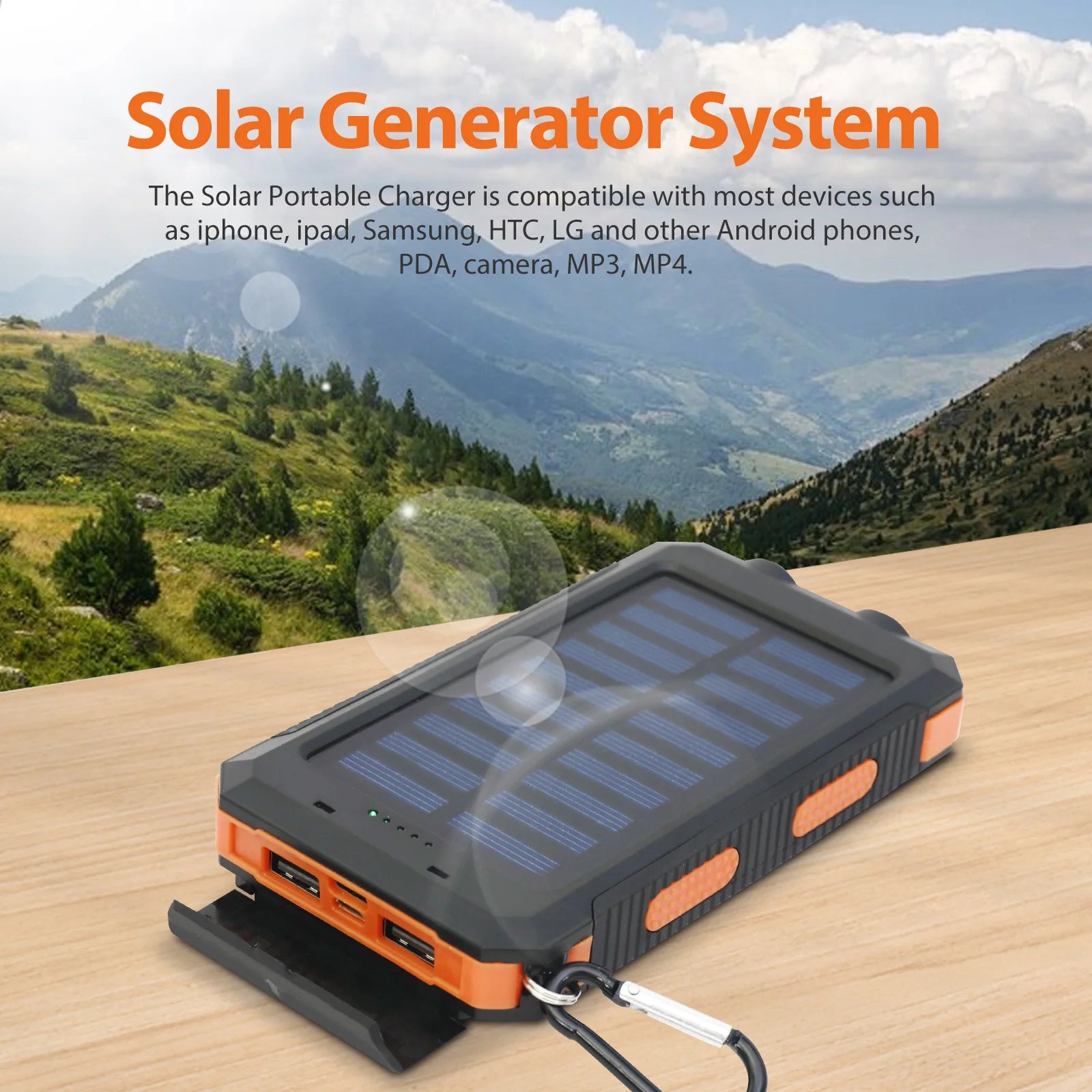 20000mAh Solar Power BanK Dual 5V USB Ports 2 LED Light Flashlight For Cell IPhone