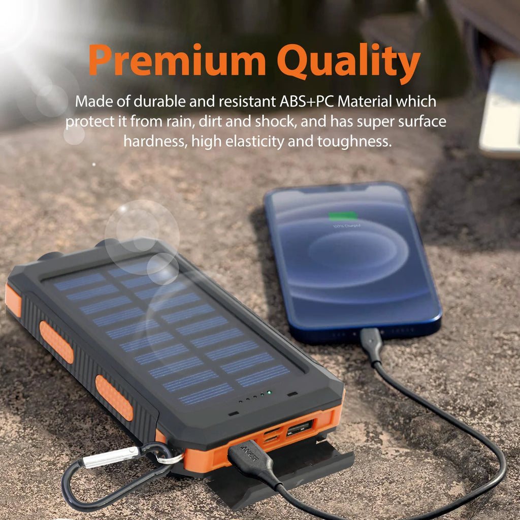 20000mAh Solar Power BanK Dual 5V USB Ports 2 LED Light Flashlight For Cell IPhone