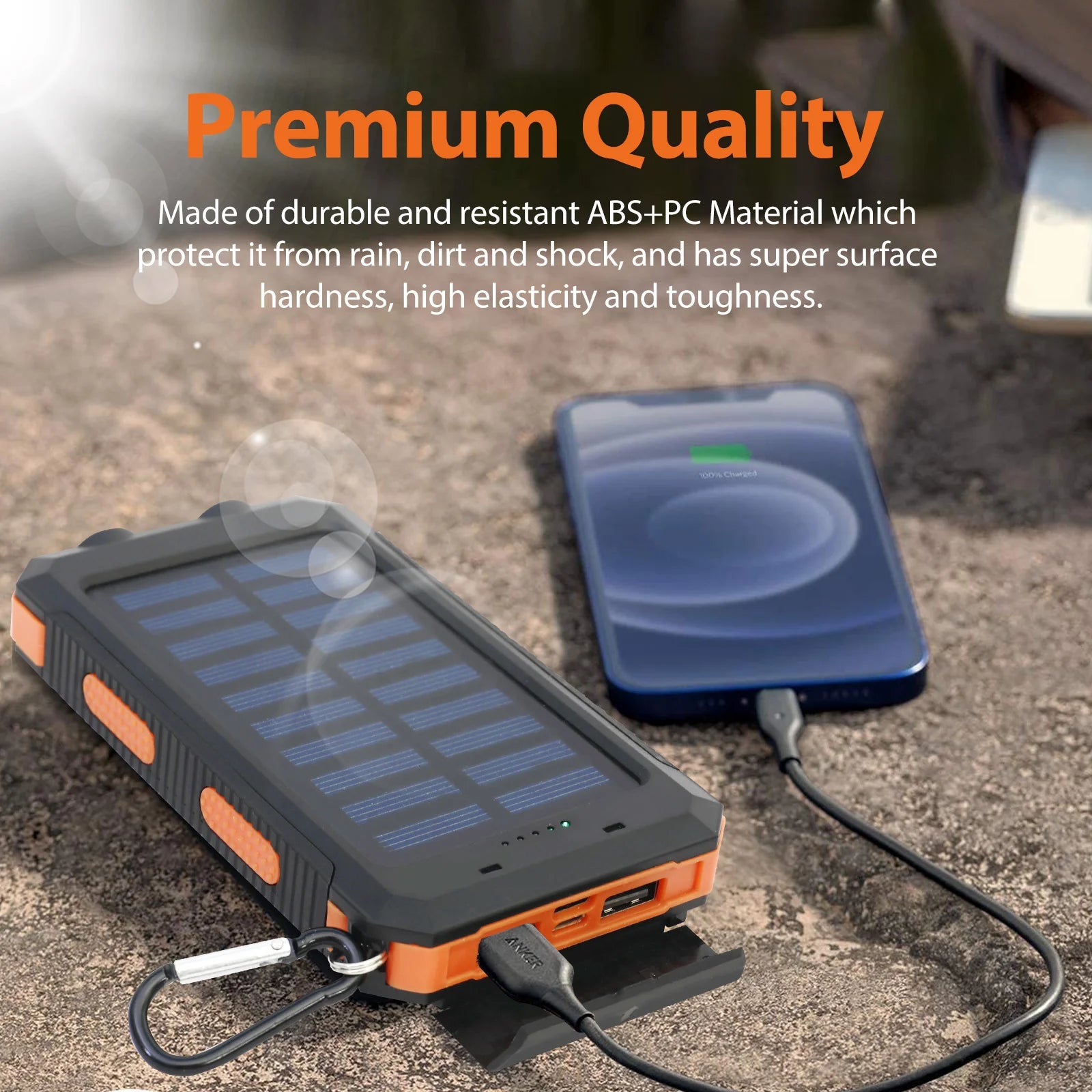 20000mAh Solar Power BanK Dual 5V USB Ports 2 LED Light Flashlight For Cell IPhone