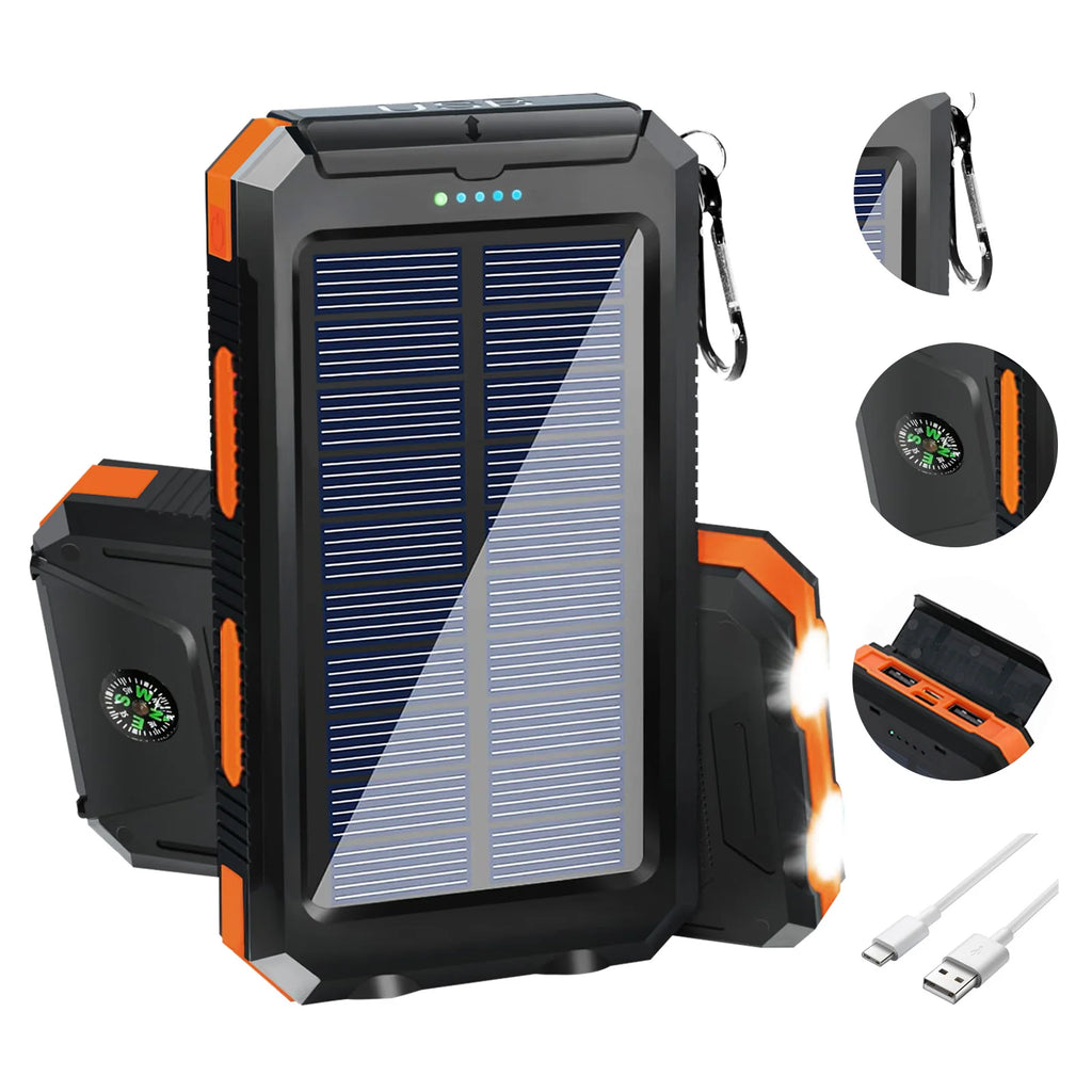 20000mAh Solar Power BanK Dual 5V USB Ports 2 LED Light Flashlight For Cell IPhone