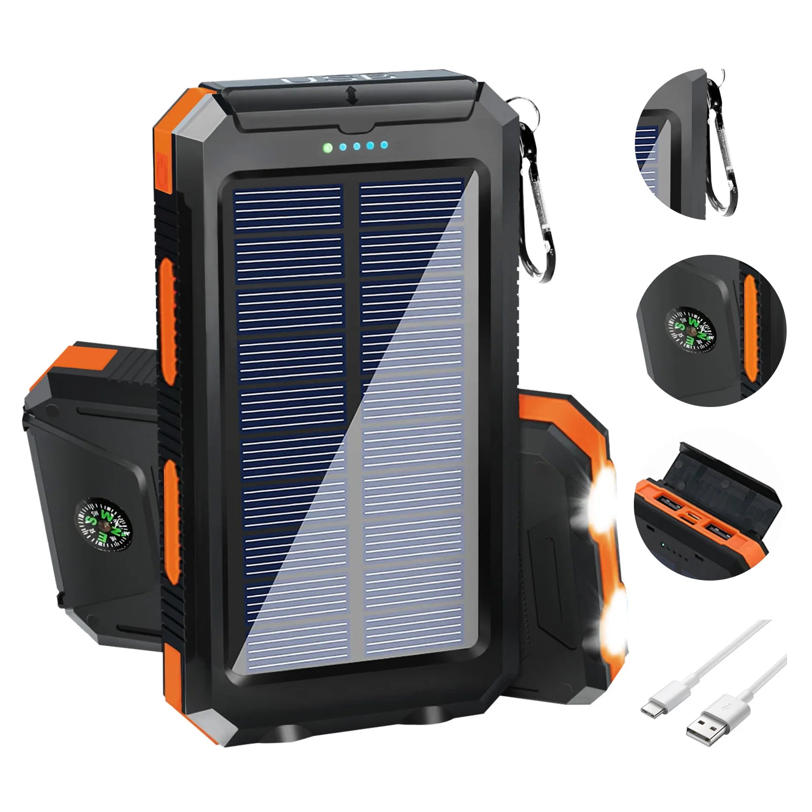 20000mAh Solar Power BanK Dual 5V USB Ports 2 LED Light Flashlight For Cell IPhone
