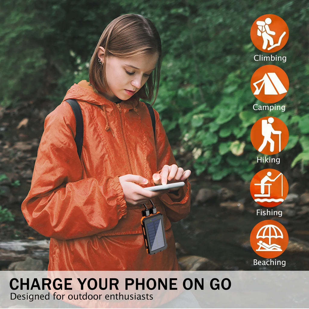 20000mAh Solar Power BanK Dual 5V USB Ports 2 LED Light Flashlight For Cell IPhone